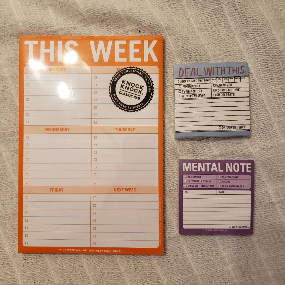 KNOCK KNOCK silly note pad and sticky notes for office